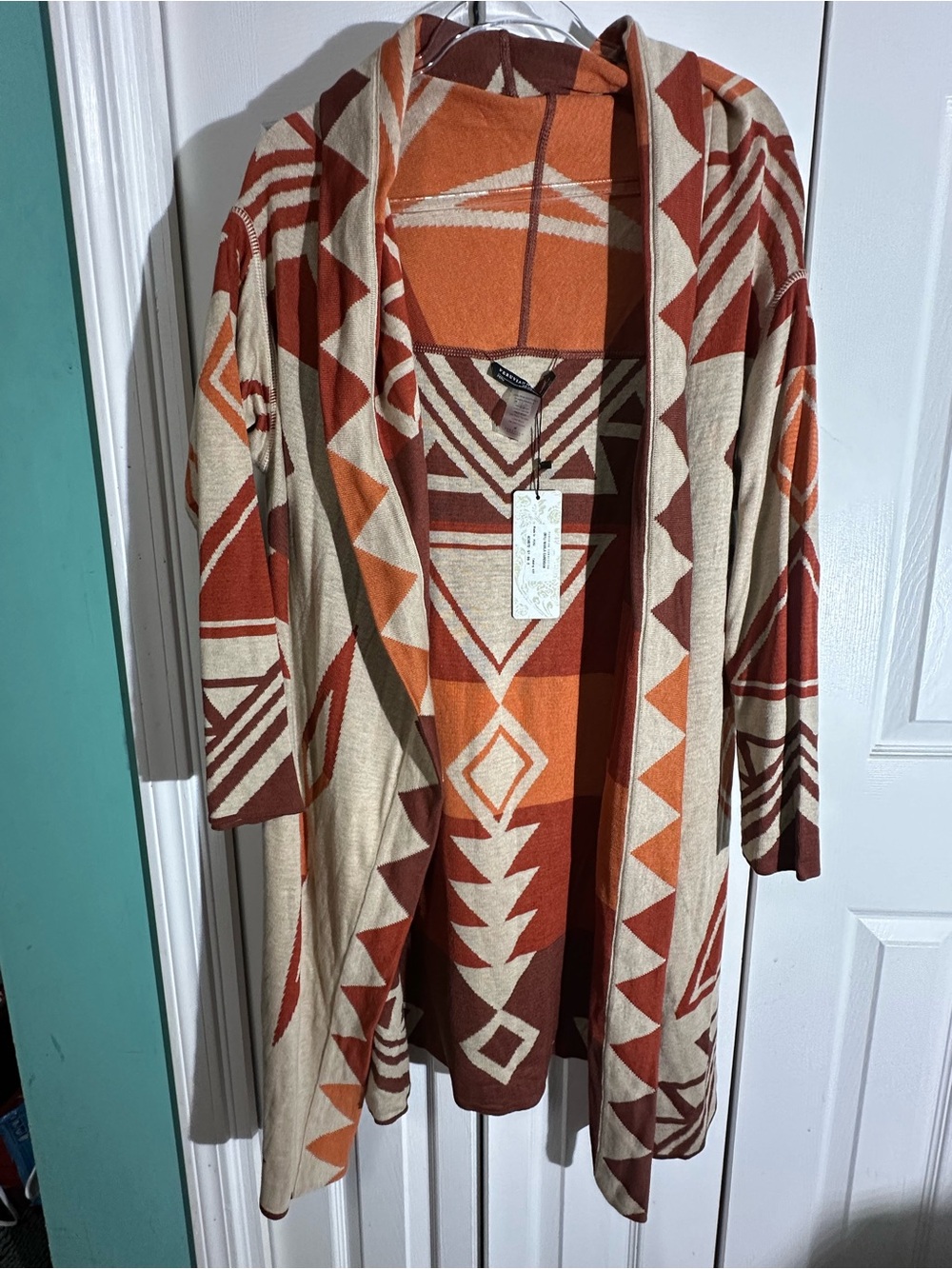 Peruvian Connection Nahla Open Front Cardigan M/L NEW Pima Cotton Aztec AA25